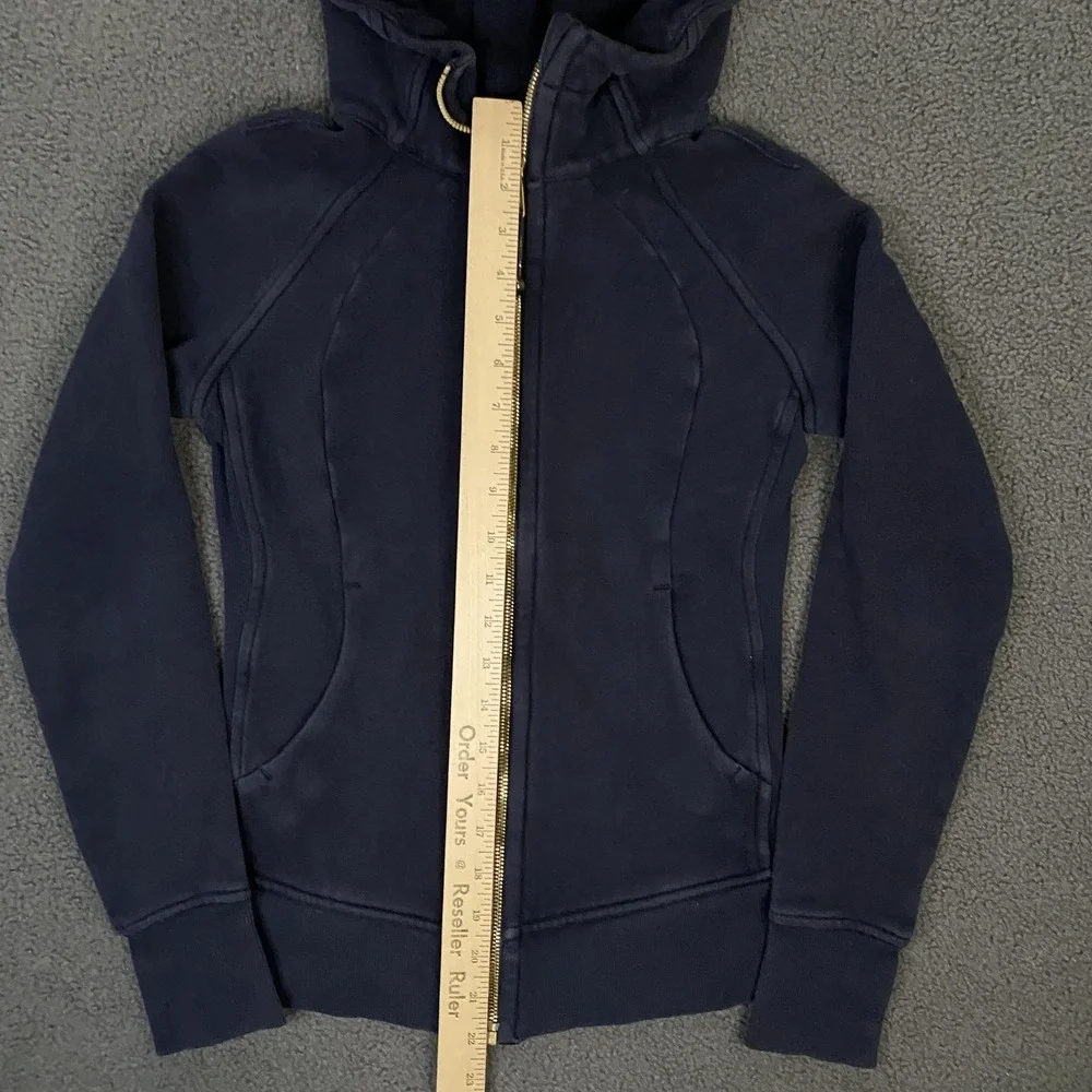 Lululemon Hoodie Womens 2 Blue Scuba Full Zip Fleece Slim Fit Logo Sweatshirt
